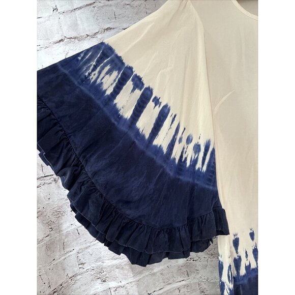 Single 100% Silk Ivory Blue Tie Dye Blouse Women’s XS Boho - Picture 2 of 5